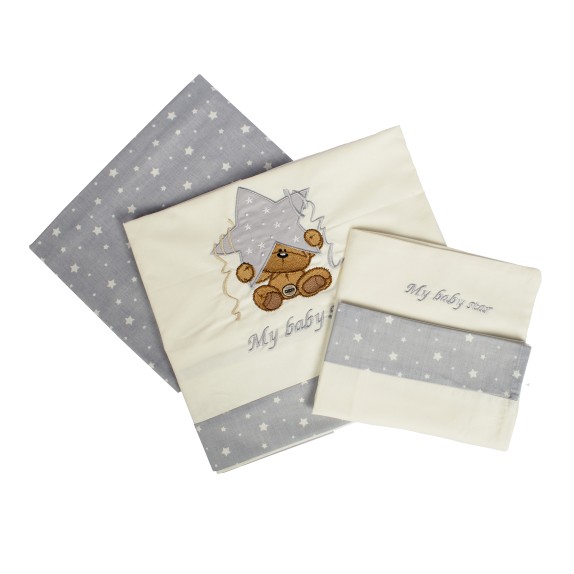 Σετ Σεντόνια Κούνιας Dimcol Αστέρι 129 Εκρού/Γκρι 120x170