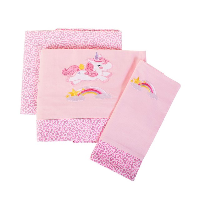 Σετ Σεντόνια Κούνιας Dimcol Unicorn 41 Ροζ 120x170