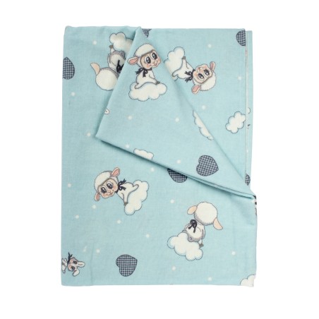 Σεντόνι Λίκνου Φανελένιο Dimcol Προβατάκι 06 Sky Blue 80x110