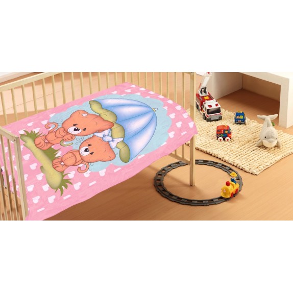 Κουβέρτα Βελουτέ Κούνιας Dimcol Rainy Bears 06 Pink 110x140