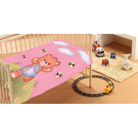 Κουβέρτα Βελουτέ Κούνιας Dimcol Teddy Bear 02 Pink 110x140