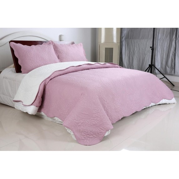 Σετ Κουβερλί Υπέρδιπλο Silk Fashion Λαχούρι Pink & Cream...