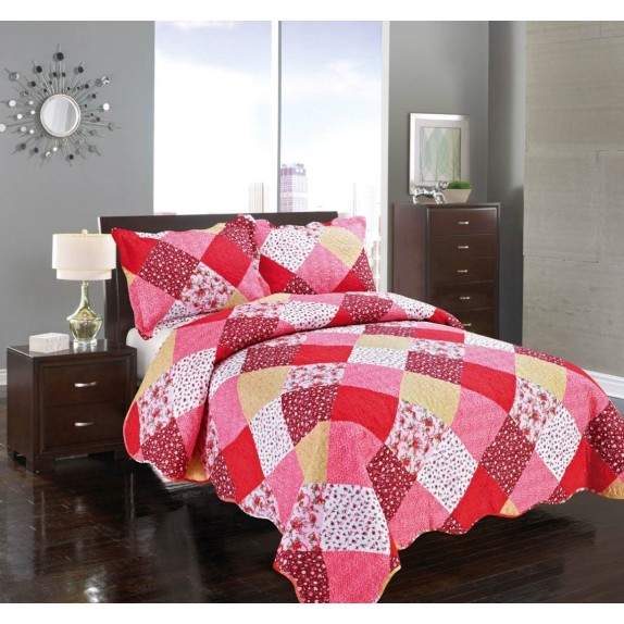 Σετ Κουβερλί Υπέρδιπλο Silk Fashion Κόκκινο Καρώ...