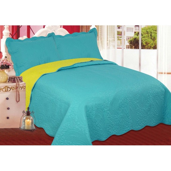 Σετ Κουβερλί Υπέρδιπλο Silk Fashion Λαχούρι Blue & Green...
