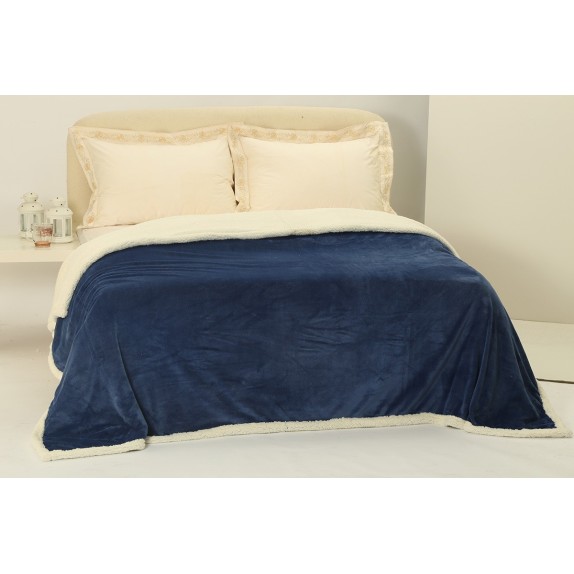 Κουβέρτα Fleece Με Sherpa Υπέρδιπλη Silk Fashion Μπλέ...