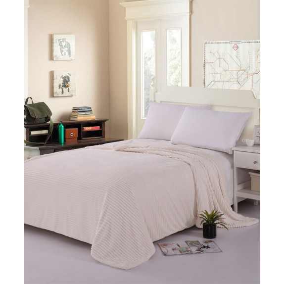 Κουβέρτα Fleece Με Sherpa Silk Fashion Κοτλέ Ivory 100x150