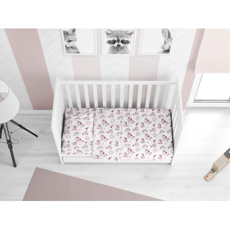 Σετ Σεντόνια Κούνιας 3 Τεμαχίων Dimcol Unicorn 108 White-Pink 120x160