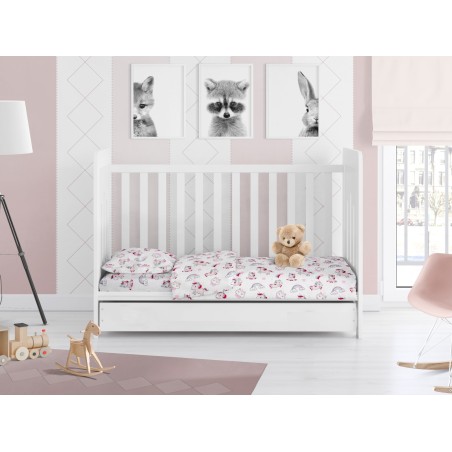 Σετ Σεντόνια Κούνιας 3 Τεμαχίων Dimcol Unicorn 108 White-Pink 120x160