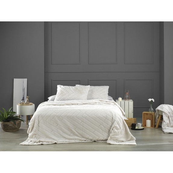 Σετ Γούνινη Κουβέρτα Υπέρδιπλη Morven Kaplan K08 Εκρού...