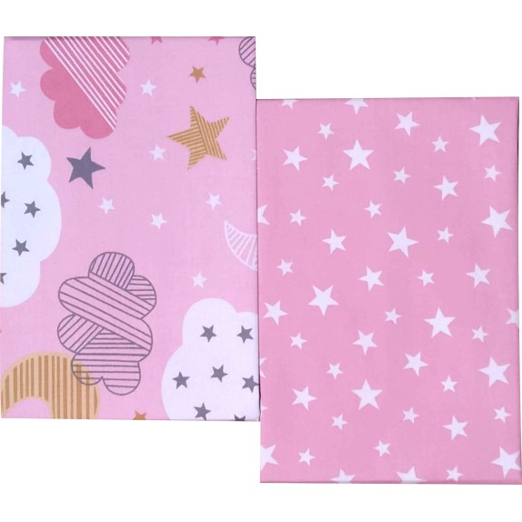 Σετ Σεντόνια Λίκνου 2 Τεμαχίων Morven 2151 Συννεφάκια Ροζ...