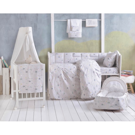 Σετ Παπλωματοθήκη Κούνιας 2 Τεμαχίων Rythmos Fouska Γκρι...