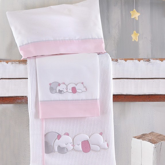 Σετ Σεντόνια Κούνιας 3 Τεμαχίων Rythmos Nap Time Ροζ 100x160