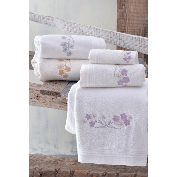 Σετ Πετσέτες 3 Τεμαχίων Rythmos Jolie Λευκό-Γκρι