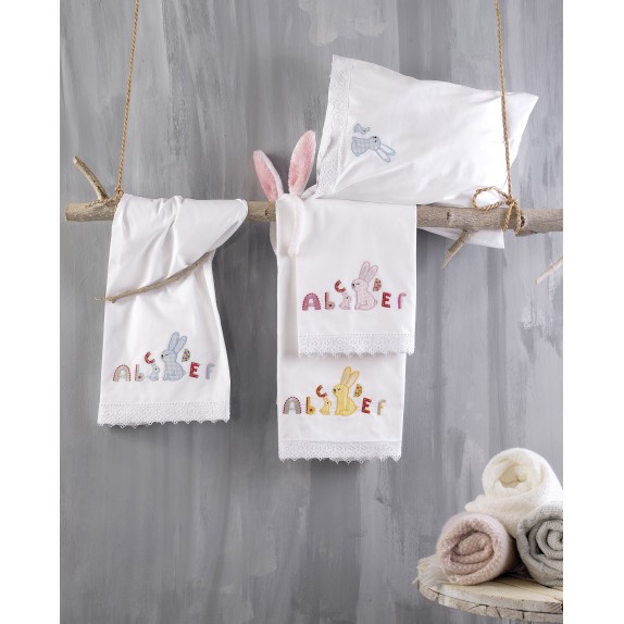 Σετ Σεντόνια Κούνιας 3 Τεμαχίων Rythmos Lupe Ροζ 105x160