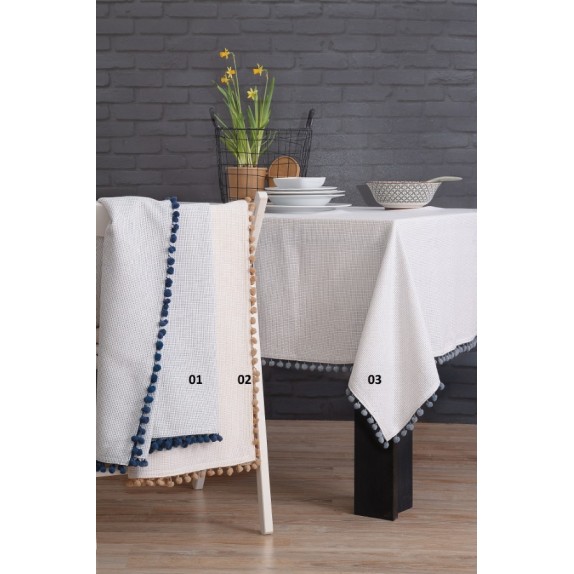 Τραπεζομάντηλο Rythmos Pom Pom Μπεζ 140x140