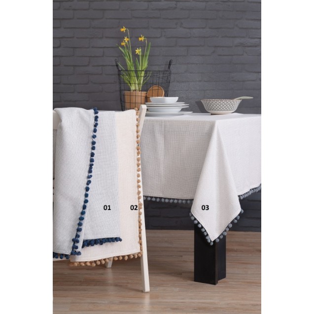 Τραπεζομάντηλο Rythmos Pom Pom Μπεζ 140x140