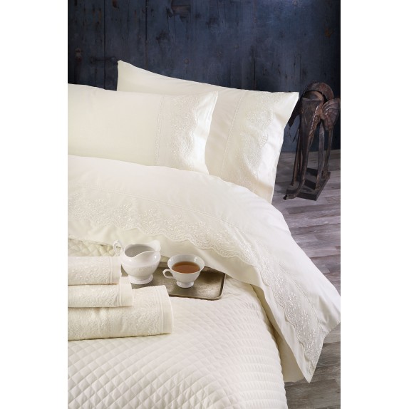 Σετ Σεντόνια Υπέρδιπλα 4 Τεμαχίων Rythmos Katherina Εκρού...