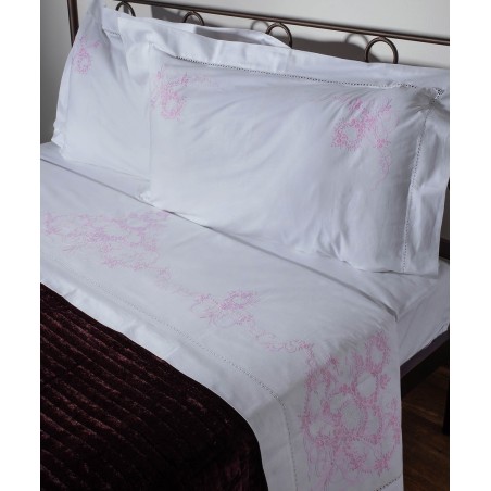 Σετ Σεντόνια Χειροποίητα Υπέρδιπλα 4 Τεμαχίων Silk Fashion 2827 Λευκό Ροζ 225x270