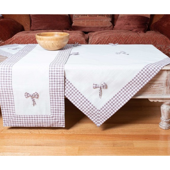 Τραπεζομάντηλο Silk Fashion Bow Ivory/Μωβ 140x180