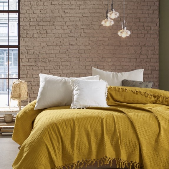 Κουβέρτα Πικέ Υπέρδιπλη Dimcol Dobby Mustard 220x240