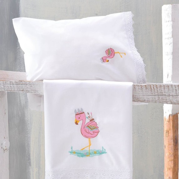 Σετ Σεντόνια Κούνιας 3 Τεμαχίων Rythmos Flamingo 100x160