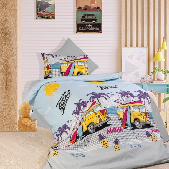 Παιδικό Πάπλωμα Μονό Dimcol Aloha 393 Grey/Sky Blue 160x240