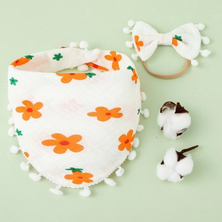 Σετ Σαλιάρα Μπαντάνα Μουσελίνα και Κορδέλα Μαλλιών Morven 22014-3 Πορτοκαλί