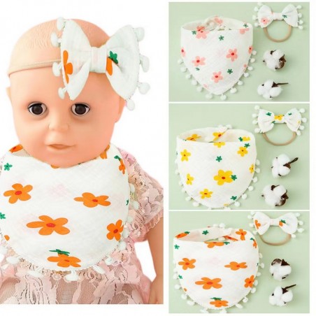 Σετ Σαλιάρα Μπαντάνα Μουσελίνα και Κορδέλα Μαλλιών Morven 22014-3 Πορτοκαλί