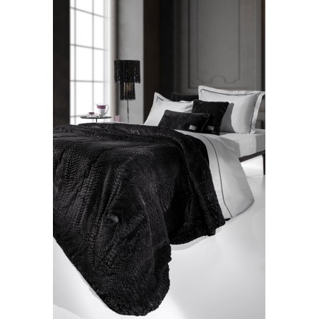 Σετ Κουβέρτα Γούνινη Υπέρδιπλη 2 Τεμαχίων Guy Laroche Crusty Black 220x240