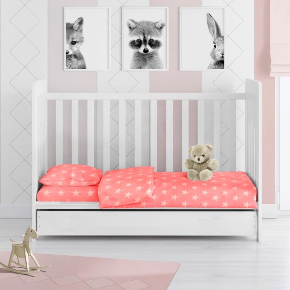 Σετ Σεντόνια Κούνιας 3 Τεμαχίων Dimcol Star 34 Coral 120x160