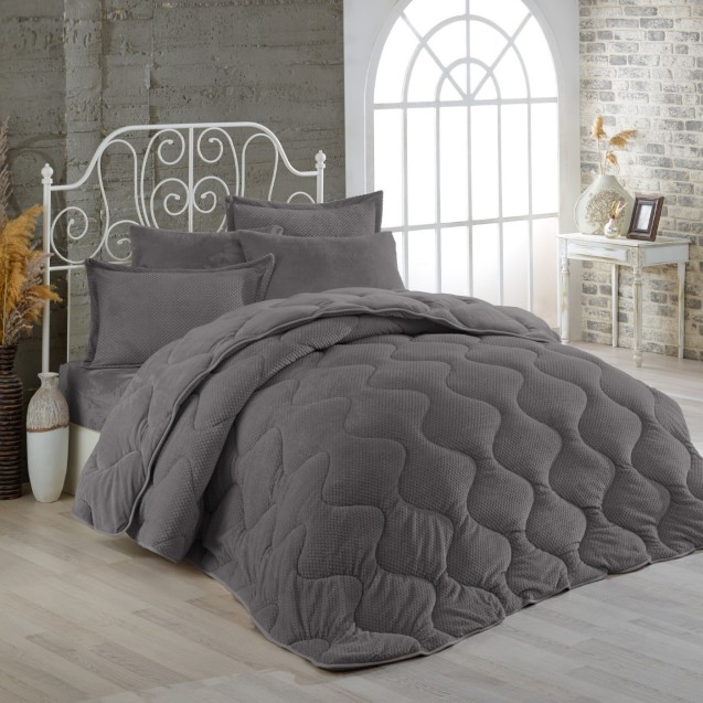 Κουβερτοπάπλωμα Μονό με Γούνα Dimcol 1920 Grey...