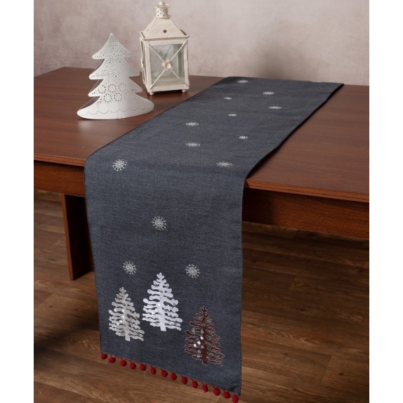 Χριστουγεννιάτικο Runner Silk Fashion NW349 Ανθρακί 35x175