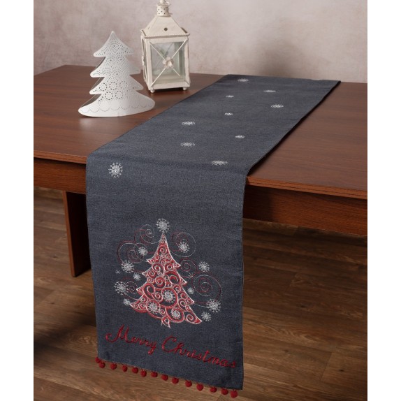  Χριστουγεννιάτικο Runner Silk Fashion NW347 Ανθρακί 35x175