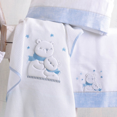 Σετ Σεντόνια Κούνιας 3 Τεμαχίων Rythmos Snowball Σιέλ 100x160