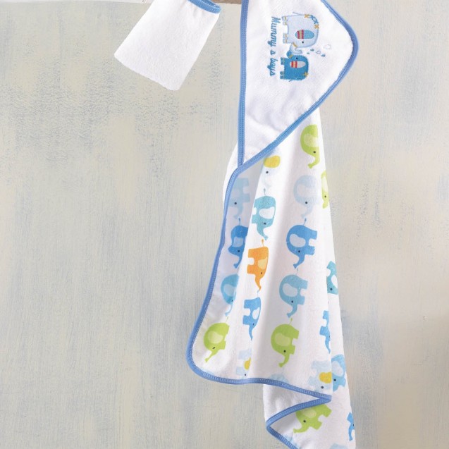 Σετ Βρεφική Κάπα και Γάντι Rythmos Blue Elephant