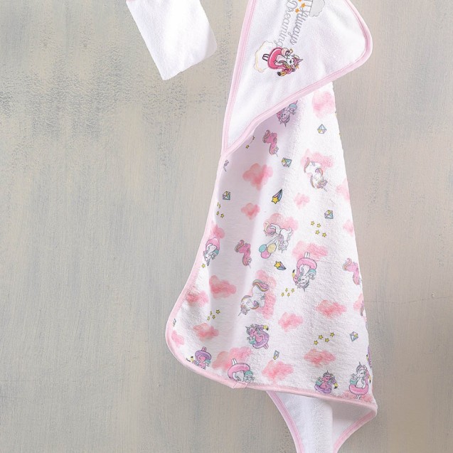 Σετ Βρεφική Κάπα και Γάντι Rythmos Pink Unicorn