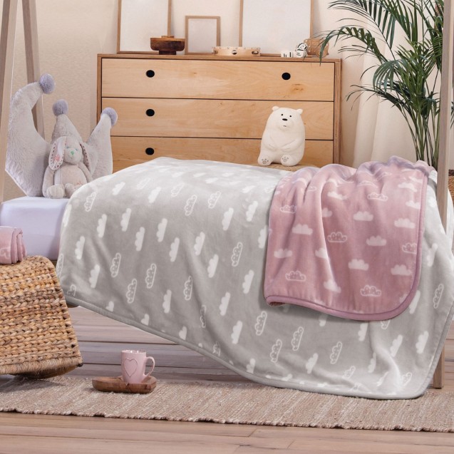 Κουβέρτα Βελουτέ Κούνιας Nef-Nef Clouds Pink...