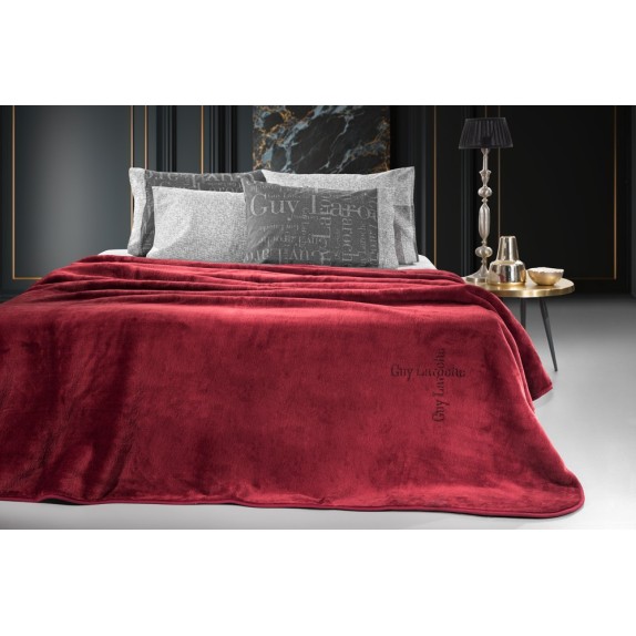 Κουβέρτα Βελουτέ Υπέρδιπλη Guy Laroche Logo Burgundy 220x240