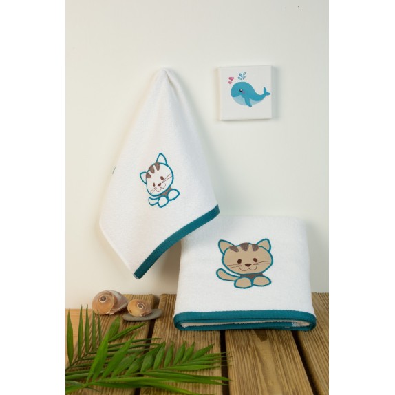 Σετ Βρεφικές Πετσέτες 2 Τεμαχίων Dimcol Kitty 137 Λευκό...