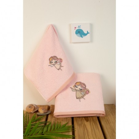 Σετ Βρεφικές Πετσέτες 2 Τεμαχίων Dimcol Little Angel 141 Ροζ 30x50 και 70x140