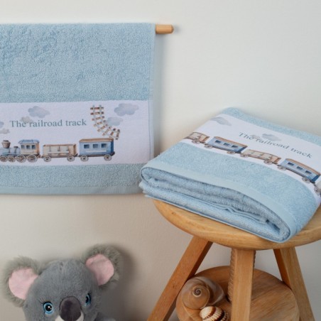 Σετ Βρεφικές Πετσέτες 2 Τεμαχίων Dimcol Railroad 93 Σιέλ 30x50 και 70x140