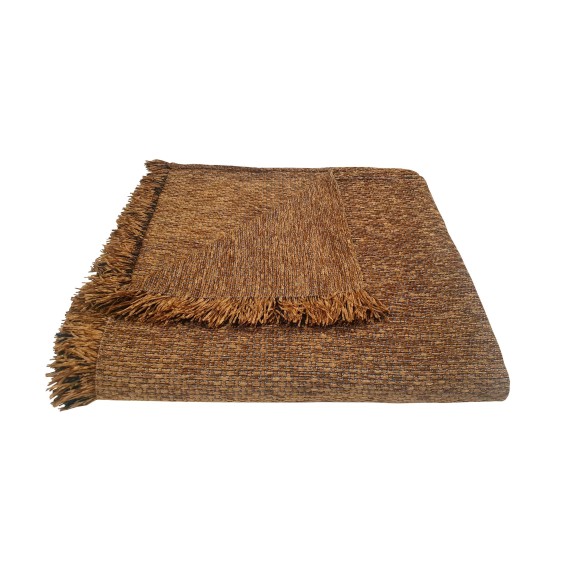 Ριχτάρι Τριθέσιου ΚΟΜΒΟΣ Chenille Ψάθα Light Brown 180x280