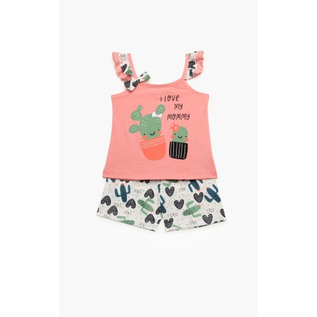 Πυτζάμα Βρεφική Καλοκαιρινή Minerva Cactus-Giraffe Light Coral 61932-652 Μέγεθος - No2