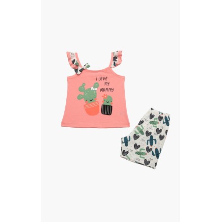 Πυτζάμα Βρεφική Καλοκαιρινή Minerva Cactus-Giraffe Light Coral 61932-652 Μέγεθος - No4