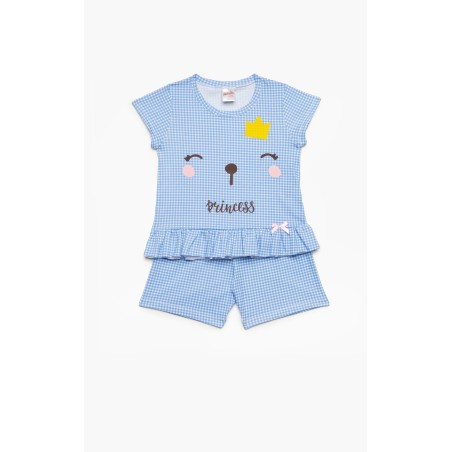Πυτζάμα Βρεφική Καλοκαιρινή Minerva Sleep Time Σιέλ Καρό 61933-122 Μέγεθος - No3