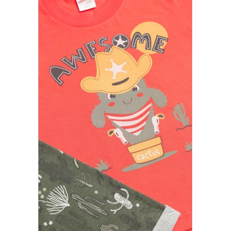 Πυτζάμα Βρεφική Καλοκαιρινή Minerva Awesome Κοραλί 61943-471 Μέγεθος - No2