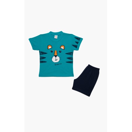 Πυτζάμα Βρεφική Καλοκαιρινή Minerva Tiger Roar Πετρόλ 61945-779 Μέγεθος - No2