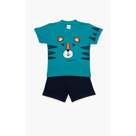 Πυτζάμα Βρεφική Καλοκαιρινή Minerva Tiger Roar Πετρόλ 61945-779 Μέγεθος - No2