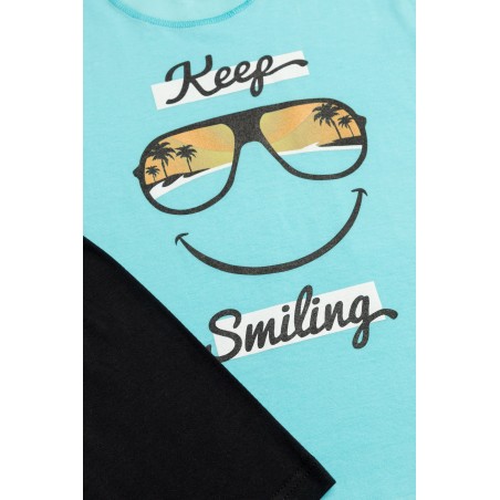 Πυτζάμα Παιδική Καλοκαιρινή Minerva Keep Smiling Τυρκουάζ 61958-153 Μέγεθος - No16