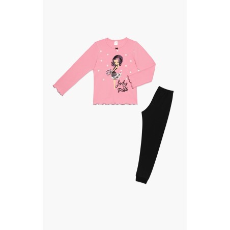 Πυτζάμα Παιδική Χειμερινή Minerva Lovely Girl Ροζ/Μαύρο 62028-035 Μέγεθος - No14